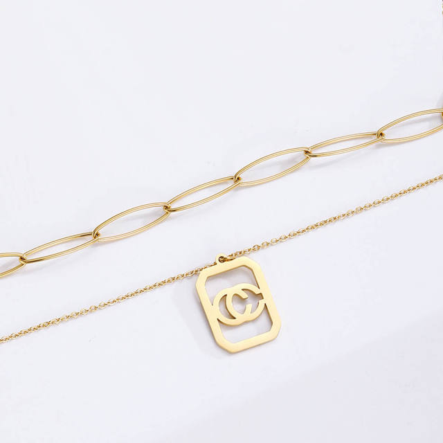 Square letters double-layer necklace
