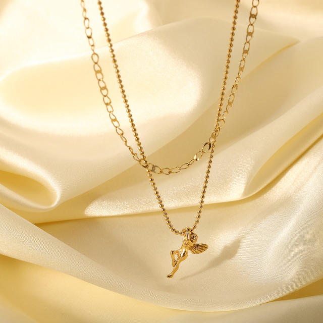 14KG two layer angel pendant necklace
