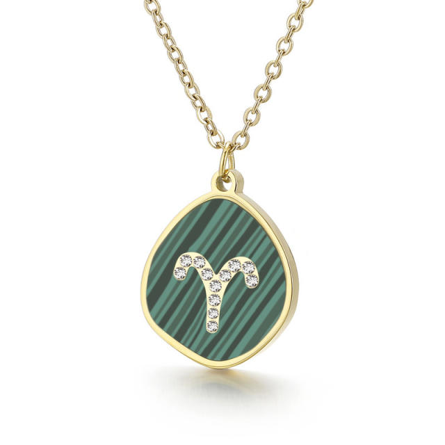 Stainless steel malachite zodiac necklace