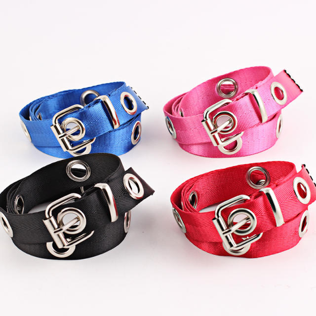 Solid color easy match canvas buckle belt for women