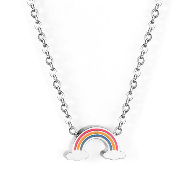 Stainless steel enamel rainbow necklace