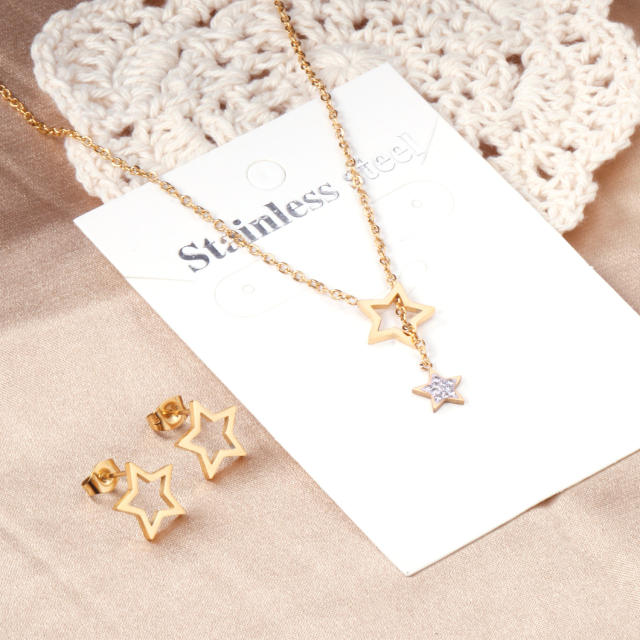 Hollow star cubic zircon stainless steel necklace set