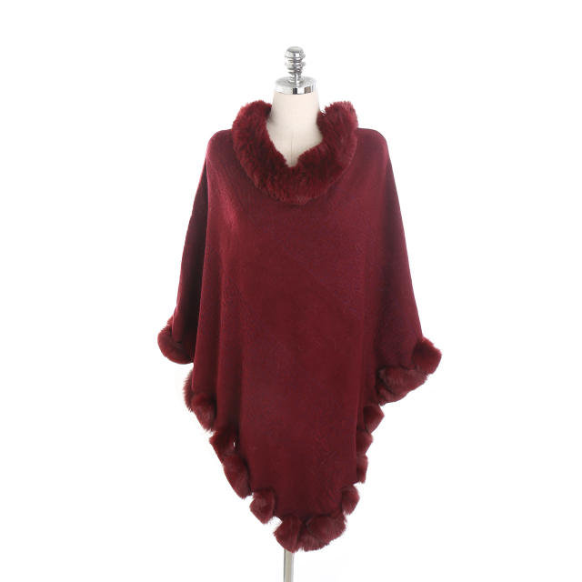 Winter design plain color fuzzy ball faux cashmere Shawl