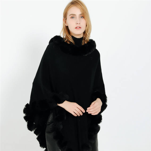 Winter design plain color fuzzy ball faux cashmere Shawl