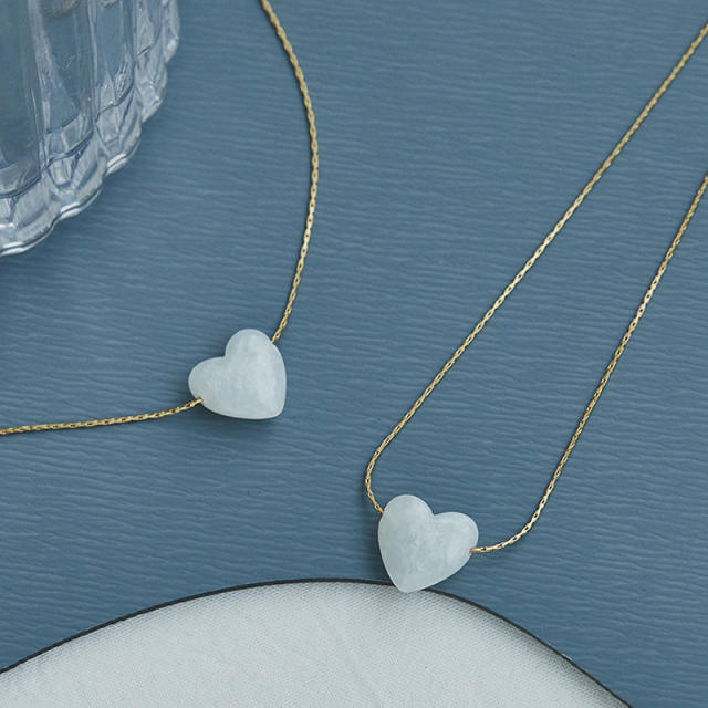 Elegant mother shell heart pendant stainless steel necklace