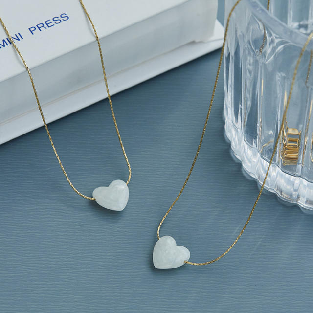 Elegant mother shell heart pendant stainless steel necklace