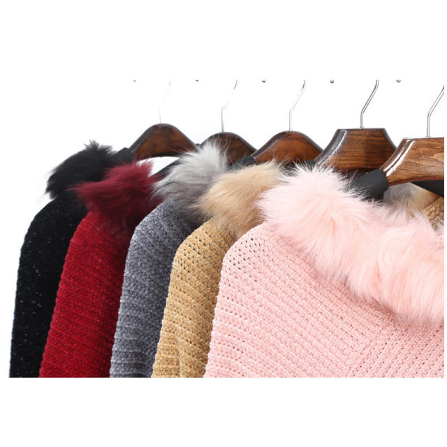 Autumn winter warm fluffy collar knitted shawl