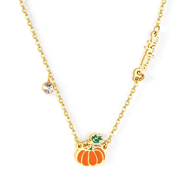Enamel fruit pumpkin stainless steel necklace