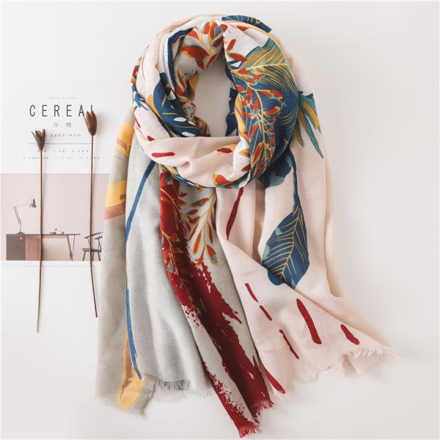 Fashion plant flower printed yarn scarf