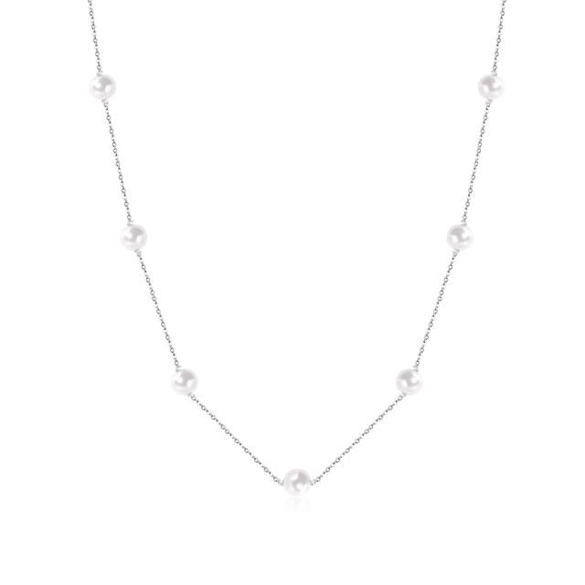 Stainless steel pearl choker necklace