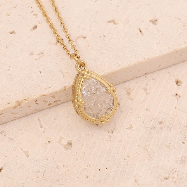 Vintage enamel cross natural stone pendant necklace