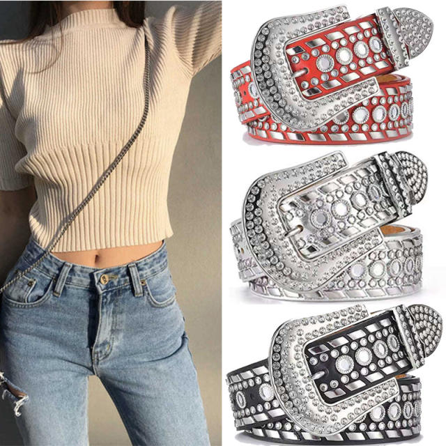 Hiphop rhinestone jeans buckle belt