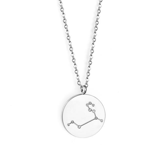 Hot sale zodiac round charm stainless steel necklace