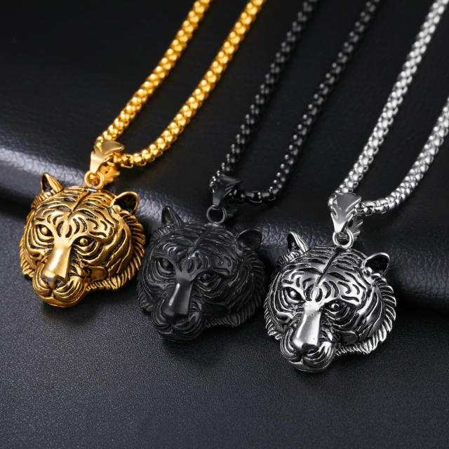 Hip hop tiger pendant stainless steel necklace