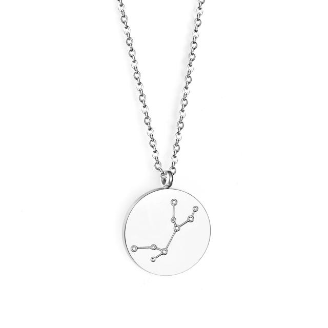 Hot sale zodiac round charm stainless steel necklace