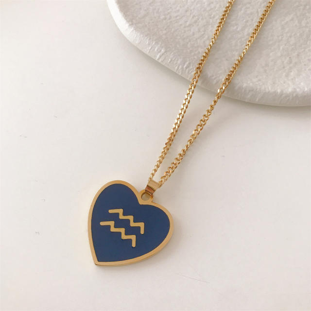 Colored heart zodiac pendant necklace