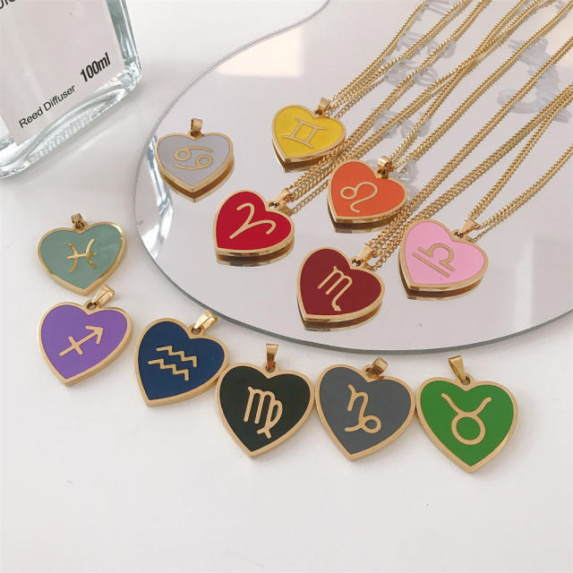 Colored heart zodiac pendant necklace