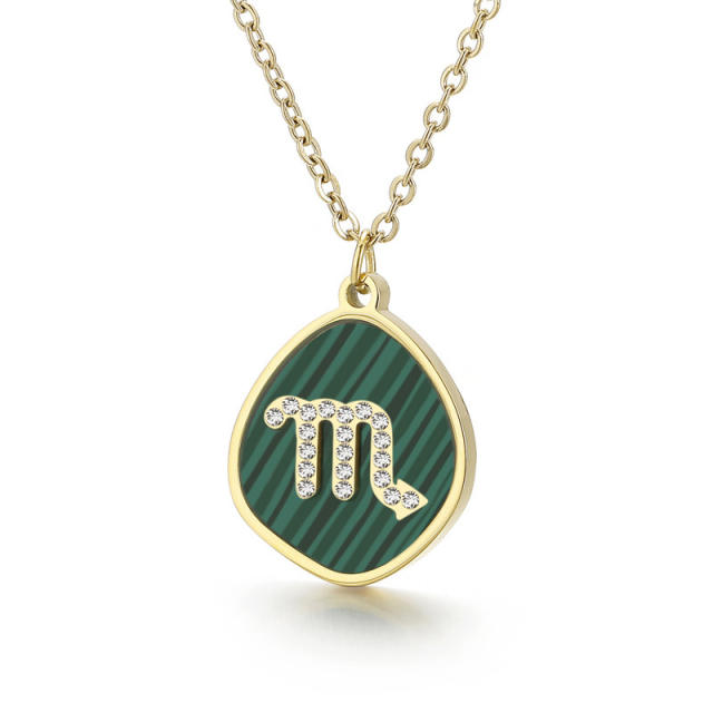 Stainless steel malachite zodiac necklace