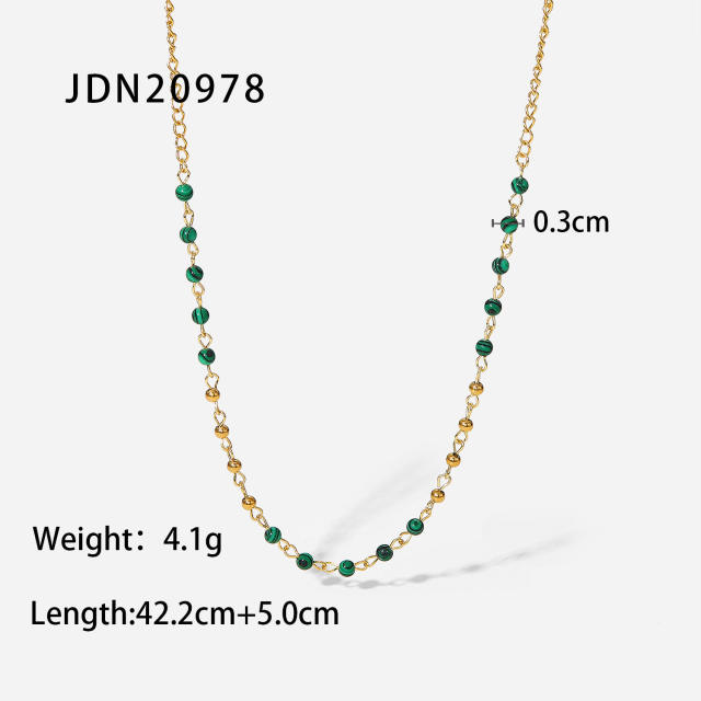 INS malachite beads stainless steel chain necklace