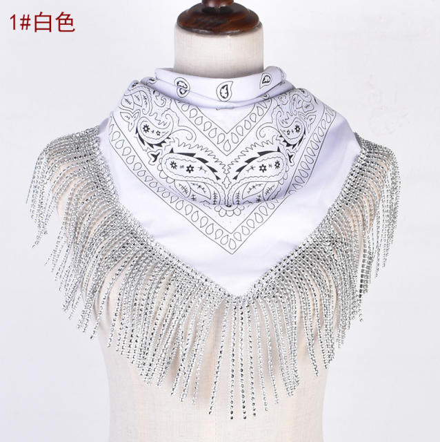 Hiphop rhinestong tassel paisley pattern square scarf