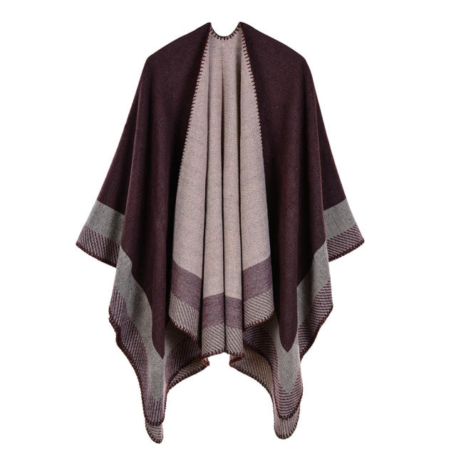 Women's striped small square faux cashmere shawl