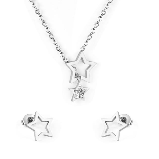 Hollow star cubic zircon stainless steel necklace set
