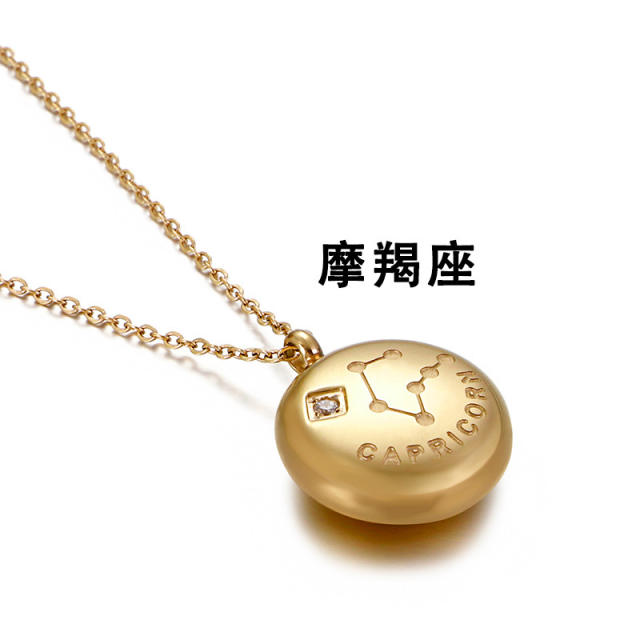The zodiac round pendant stainless steel necklace
