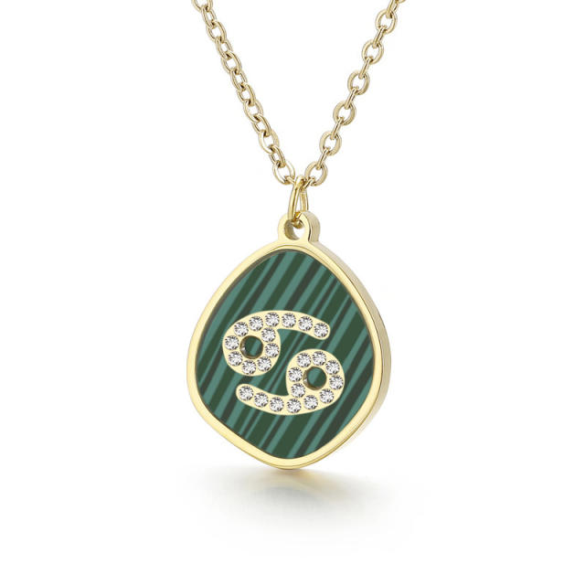 Stainless steel malachite zodiac necklace