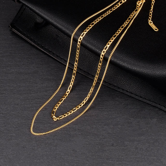 18KG two layer figaro chain snake chain necklace