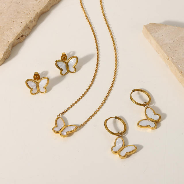 18KG butterfly stainless steel necklace earrings