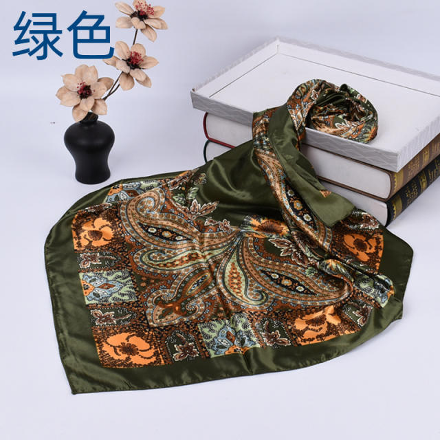 90cm Vintage square shape paisley pattern satin scarf