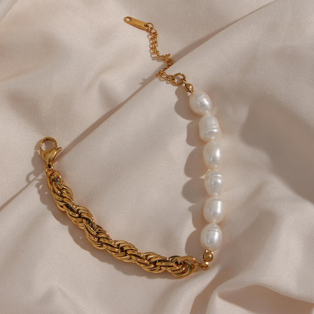 Water pearl stainless steel rope chain necklace bracelet