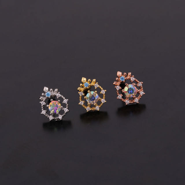Stainless steel copper colorful zircon studs cartilage earrings