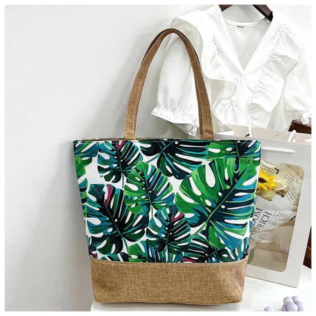 Large capacity color printing canvas beach tote bag