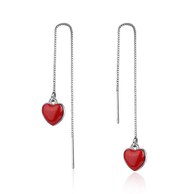 Red heart threader earrings