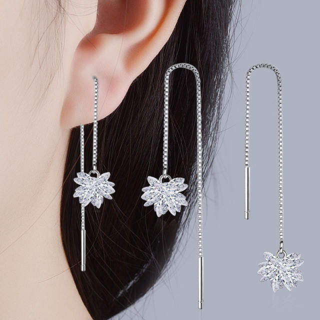Cubic zirconia flower threader earrings