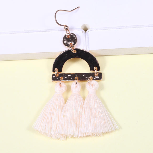 Retro thread hoop tassel earrings