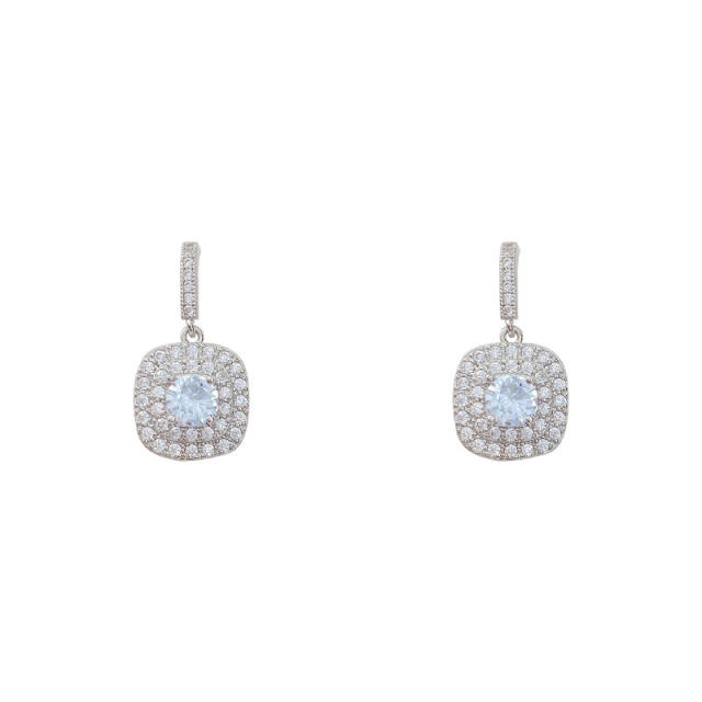 925 silver needle square zircon dangling earrings