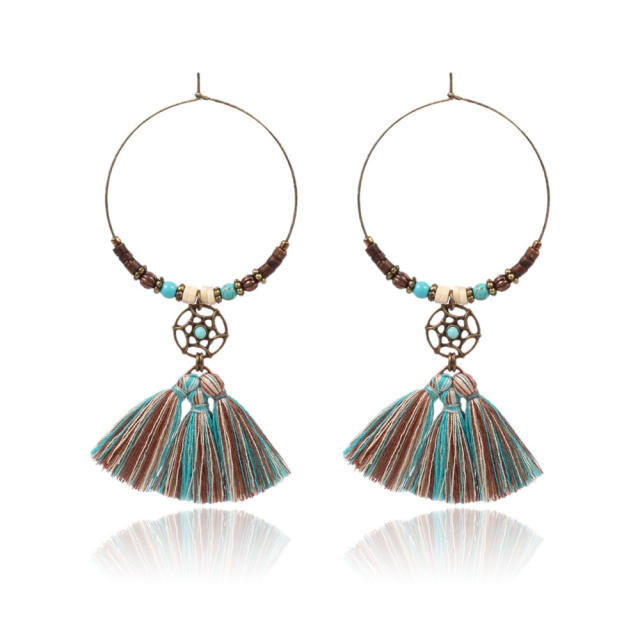 Retro hoop tassel earrings