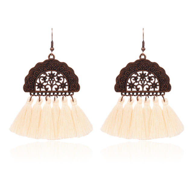 Retro hollowed out thread tassel earrings