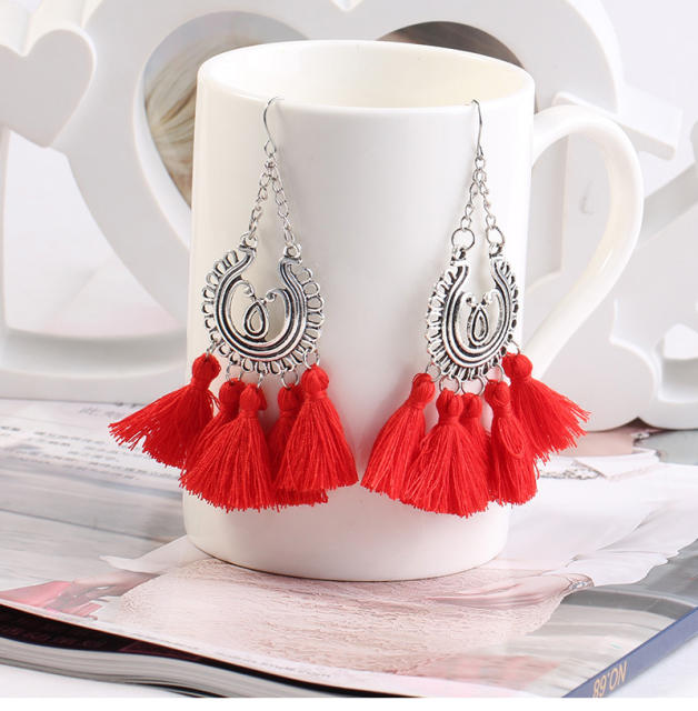 Bohemian thread tassel earrings