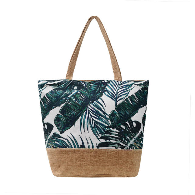 Large capacity color printing canvas beach tote bag