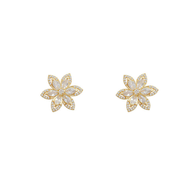 925 silver needle zircon snowflake studs earrings
