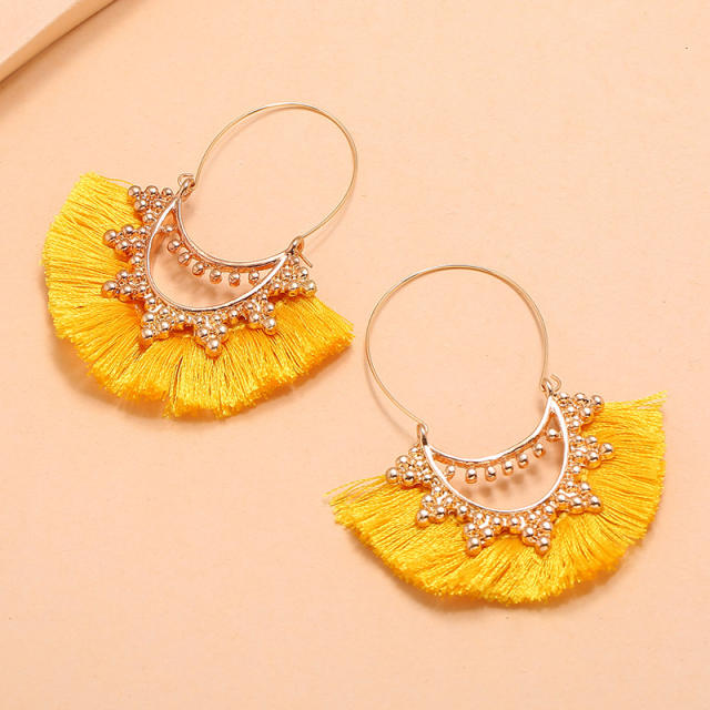 Metal hoop tassel earrings