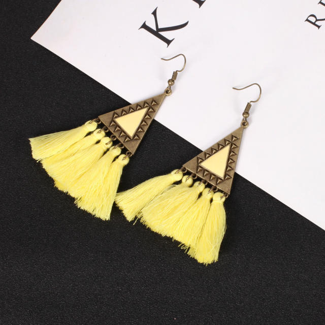 Retro triangle thread tassel earrings