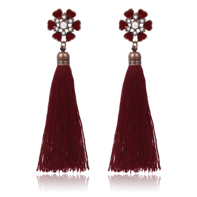 Retro flower long thread tassel earrings