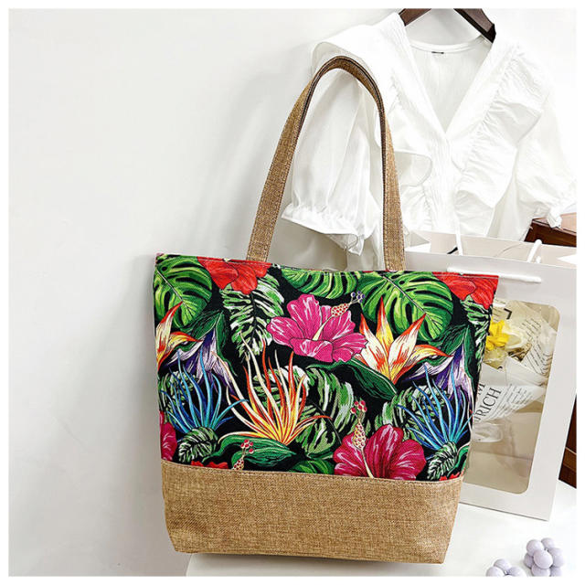 Large capacity color printing canvas beach tote bag
