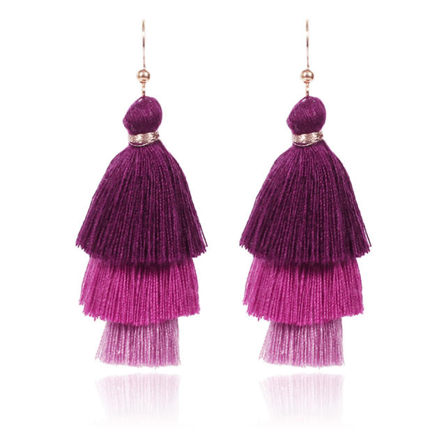 Three layers colorful thread tassel earrings