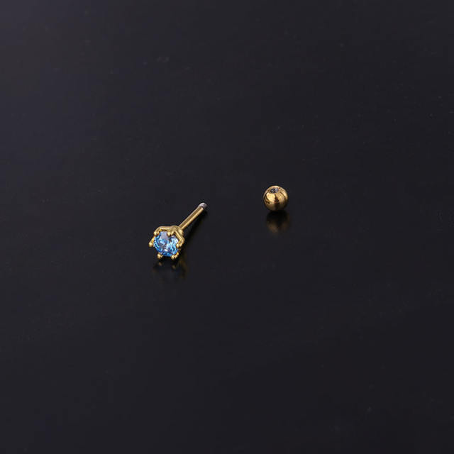 Stainless steel copper zircon hexagon studs cartilage earrings