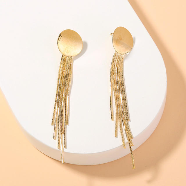 metal wafer chain tassel earrings